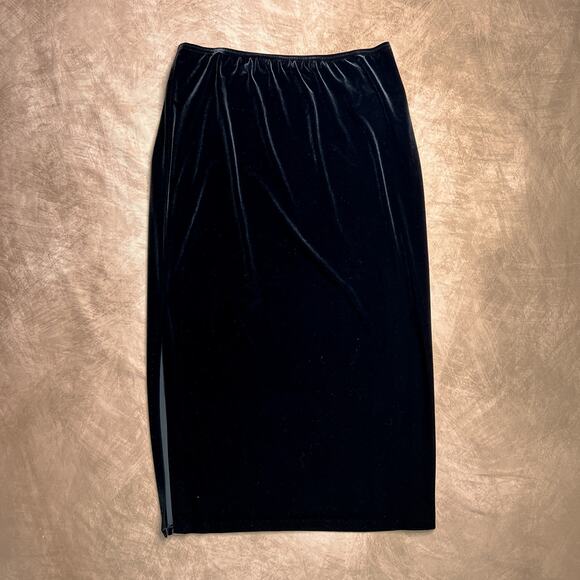 Vintage 90s Nina Piccalino Black Velour Maxi Skirt Side Slits Women's 12 Goth - Picture 2 of 5